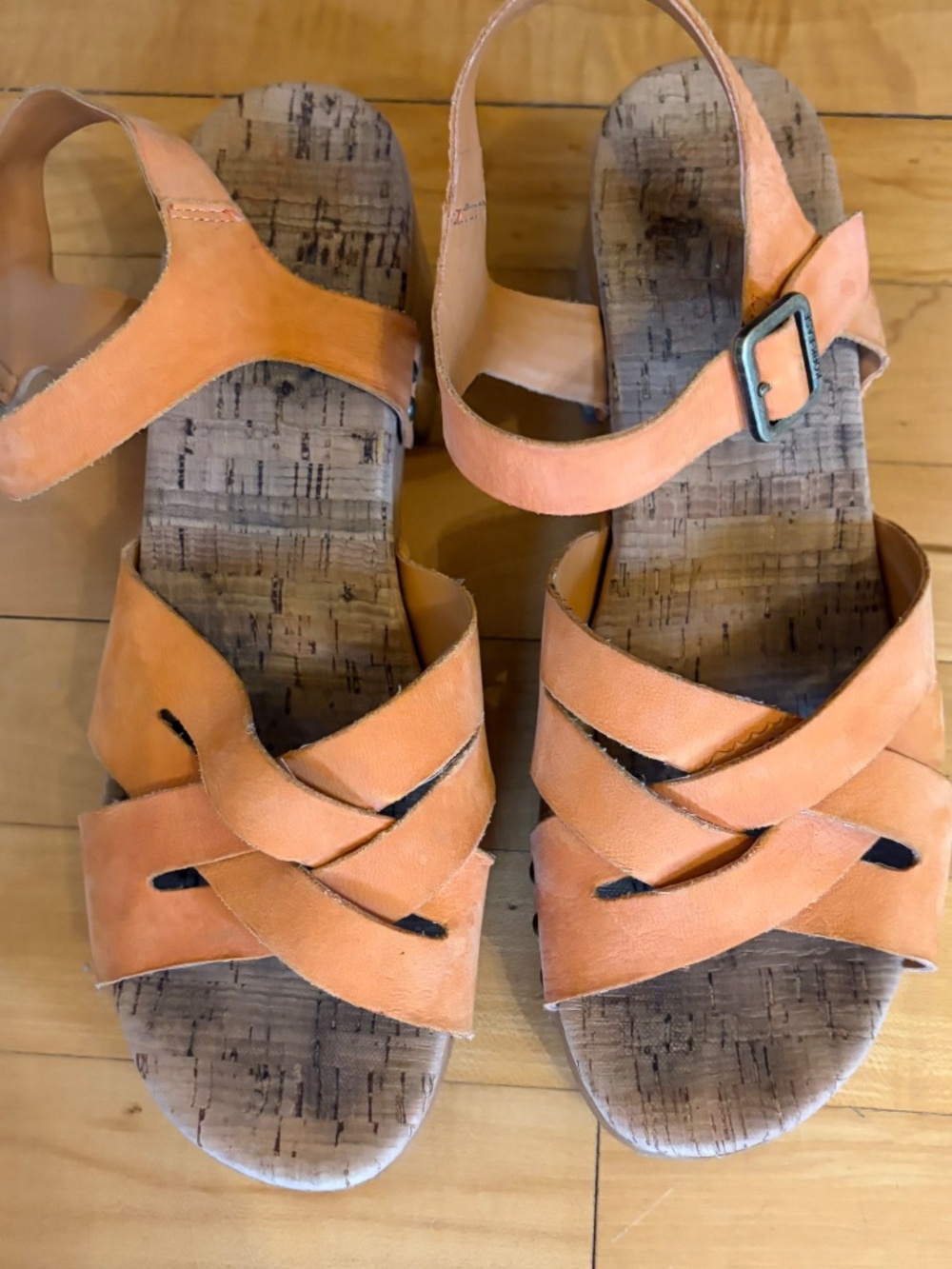 Kork Ease Tia Orange Woven Leather Block Heel Platform Sandals Size 9 M Boho - Picture 10 of 11